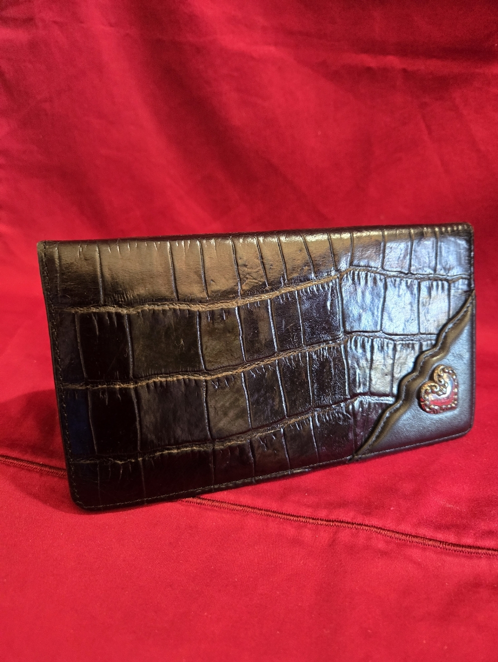 Brighton Rockefeller Black & Brown Croc Embossed Leather Wallet